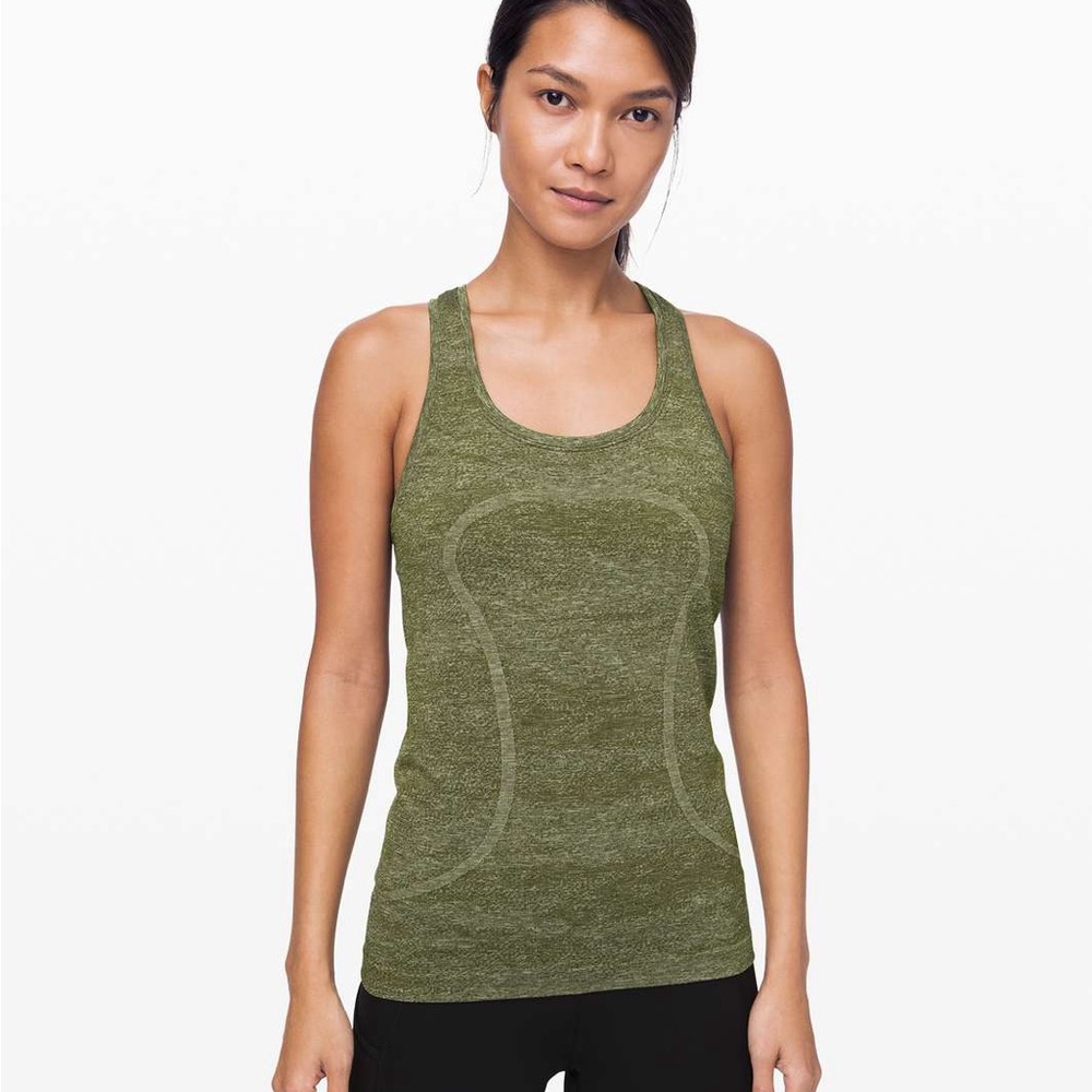 DISCONTINUED EVERGLADES FIELD GREEN LULULEMON SWIFTLY TECH TANK IN SIZE 2